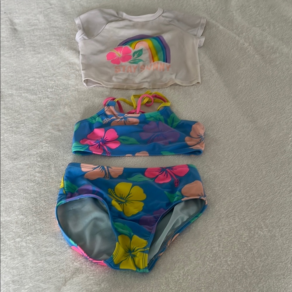 Kids Swim Set with Rainbow and Floral Design